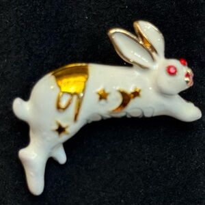 Elegant White and Gold Rabbit Brooch
